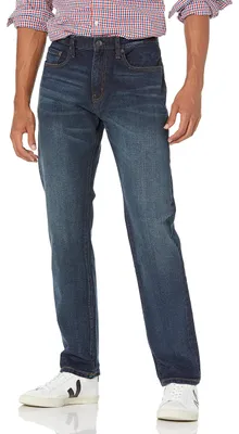 Productafbeelding van A. Essentials Heren atletische pasvorm stretchjeans - Effen kleuren, donkere wassing