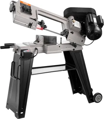 Immagine prodotto di Sega a nastro per metallo VEVOR con supporto, capacità di taglio rettangolare 10 x 15 cm, regolazione angolo 0-45°, velocità variabile, per metallo, legno e plastica