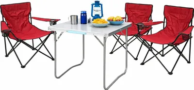 4-teiliges Campingmöbel Set rot XL Tisch 80x60x68cm + Campingstühle