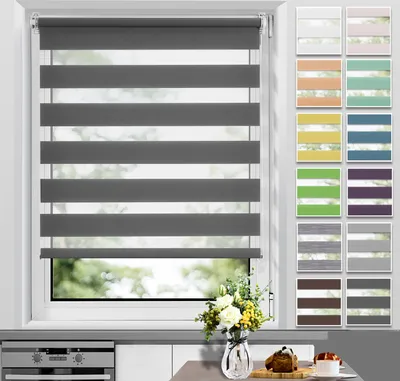 Produktbild von Allesin Doppelrollo Klemmfix ohne Bohren & mit Bohren Rollos für Fenster und Tür Anthrazit 90x130 cm Duo Rollo Klemmrollo Sichtschutz