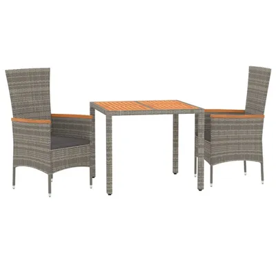 Produktbild von vidaXL 3-tlg. Garten-Essgruppe mit Kissen Grau Poly Rattan