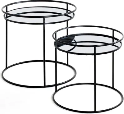 Produktbild von HAKU Beistelltisch Couchtisch 2er Set schwarz - Metall, Spiegel, B/H/T: 44/52x40/48x44/52 cm