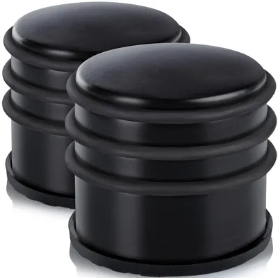 Obrázek produktu pro Prémiová sada dveřních zarážek z nerezové oceli (2 ks) – masivní podlahové zarážky v černé barvě, těžké (1,2 kg), kulaté, Ø 11 cm, výška 6 cm, vhodné pro všechny typy podlah