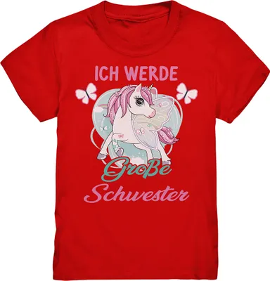 Produktbild von Große Schwester T-Shirt Einhorn Große Schwester Geschenk – Red / 98/104 (3-4)