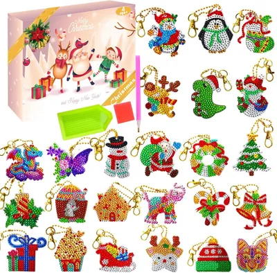 Produktbild von Adventskalender 2025 für Kinder – 24 Sets zum Selbermachen: Diamantmalerei-Schlüsselanhänger, Weihnachts-Adventskalender