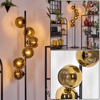 Produktbild von Cesaro Stehlampe aus Metall/Glas in Schwarz/Gold, Retro/Vintage-Design