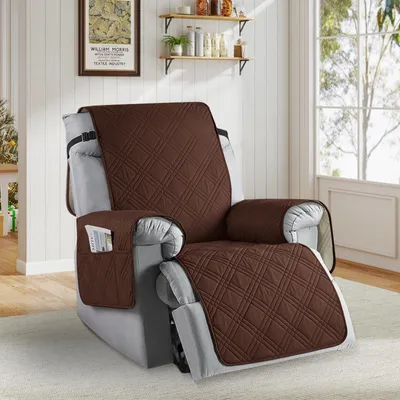 Sesselauflage wasserdicht mit Taschen, Antirutsch, kaffebraun