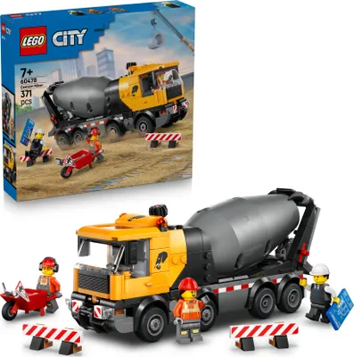 Produktbild von LEGO City Betonmischer - Lehrreiches Baufahrzeug Spielzeug mit 3 Minifiguren, drehbarer Trommel & Ausgießfunktion - Geburtstagsgeschenk für Jungen ab 7 Jahren - 60478
