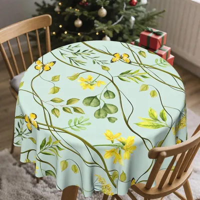 Productafbeelding van Kersttafelkleed, rond, ongeveer 152 cm diameter, groen, weerbestendig, polyester