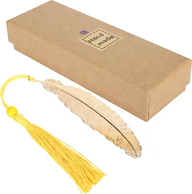 Produktbild von Metall-Lesezeichen in Federform, Vintage-Stil, mit Quasten, Geschenke zum Lesen, Gelb