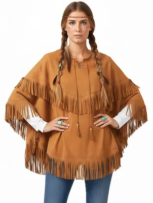 Imagen del producto de Poncho de imitación de ante con flecos, talla única, ideal para el carnaval