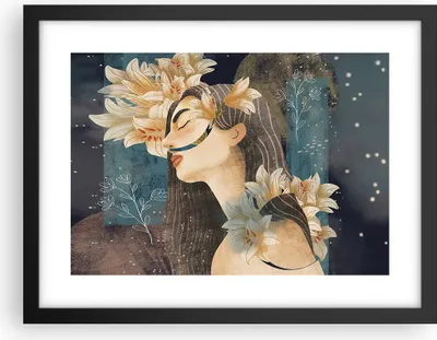 Produktbild von Gerahmtes Poster - Schwarzer Rahmen - Surreal Frau Blumen - 40x30 cm - Wand Bild - Wanddeko - Wandbilder - Kunstposter - Wandposter - Bilderrahmen - Bilder - Kunstdruck - P2BAA40x30-4743