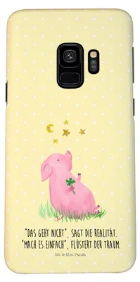Produktbild von Mr. & Mrs. Panda Samsung Galaxy S9 Handyhülle Schwein Glück - Gelb Pastell - Geschenk, Ziele, Motivation, Smartphone Hülle, Handy Schutzhülle, Sterne, Lustige Sprüche