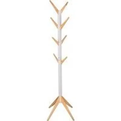 Produktbild von Wandgarderobenkommode mit 8 Kleiderbügeln - Flur-, Wohnzimmer- und Schlafzimmer-Schrank - Weiß/Licht Holzoptik, 43 x 43 x 180 cm