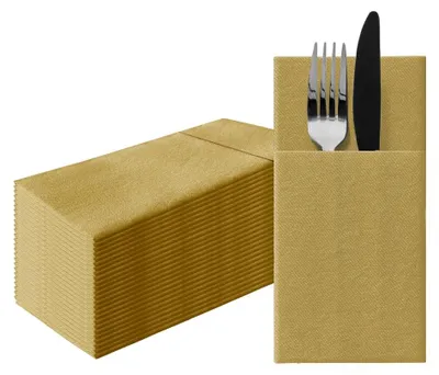 Productafbeelding van Premium servettenzakken van luchtgelegd materiaal, goudkleurig, 40 x 40 cm, 25 stuks.