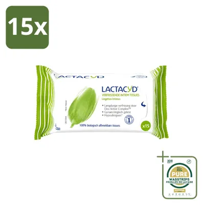 Obrázek produktu pro 15 kusů vlhčených ubrousků Lactacyd pro intimní hygienu, osvěžující – biologicky odbouratelné – balení
