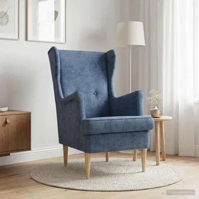 Produktbild von Blauer Sessel mit Polsterung und Schaumstoff, Beinen aus massivem Kautschukbaumholz und Metallgestell, 65 x 79 x 100 cm, für Wohnzimmer, Schlafzimmer und Leseecke