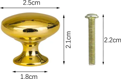 Image de Poignée ronde dorée, bouton de commode doré, poignée de meuble dorée, boutons d'armoire avec vis, boutons d'armoire ronds, poignées de tiroir moulées en alliage de zinc, dorées, emballage de 8 pièces