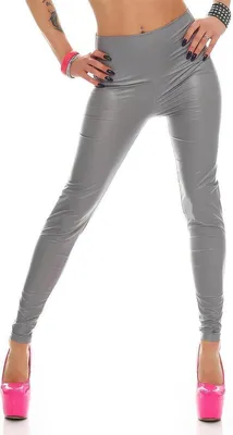 Produktbild von Damen Leggings Hohe Taille Wet-Look Glanz; Grau S/36