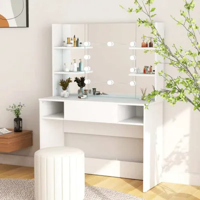 Zdjęcie produktu dla The Living Store Toaletka z oświetleniem LED 100x40x135 cm MDF Biały