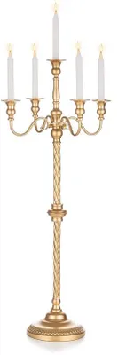 Productafbeelding van Unyqoos® Gouden kandelaar, 88 cm – Metalen kandelaar voor stompkaarsen (diameter < 2,2 cm), vintage decoratie voor de eettafel, bruiloften en feestjes