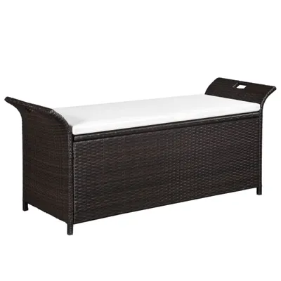 Produktbild von Truhenbank mit Polster 138 cm Poly Rattan in Braun