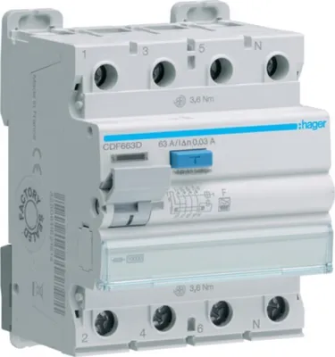 Immagine prodotto di Hager FI-SCH. 4P 10KA 63A 30MA TIPO F (CDF663D)