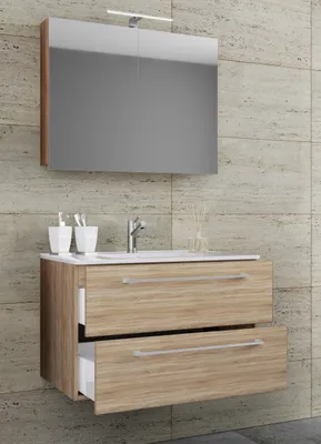 Produktbild von VCM 3-tlg. Waschplatz Waschtisch | Waschbecken Unterschrank Breite 60 cm | Badmöbel Set hängend mit einer Schublade Spiegelschrank | Badinos