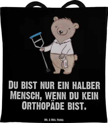 Produktbild von Mr. & Mrs. Panda Tote Bag Orthopäde Herz - Schwarz - Geschenk, Orthopädie, Laptoptasche, Praxis, Tasche, Jutebeutel, Tragetasche, Spruch, Stoffbeutel, Facharzt