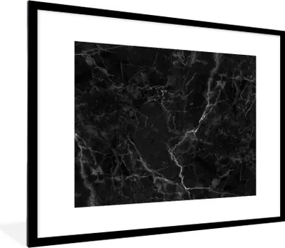Produktbild von MuchoWow® Gerahmtes Poster Marmor - Schwarz - Weiß - Textur - Marmoroptik 80x60 cm - Poster mit Schwarzem Bilderrahmen Wandposter Rahmen Foto Bilder - Schlafzimmer-Dekorationen - Fotoposter