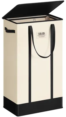 Image de Panier à linge avec couvercle - 53 litres - Beige - Panier à linge étroit pour salle de bain et chambre