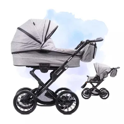 Produktbild von ZEKIWA Kombikinderwagen 2 in 1 „Grey“ – Touring Max – Gel Rad, große Liegefläche (81 cm), Lederriemenfederung, inkl. Sportwagenaufsatz & Wickeltasche