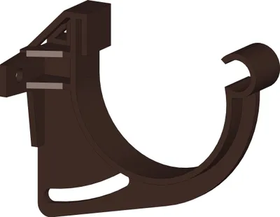 A 3D rendering of a brown gutter bracket.