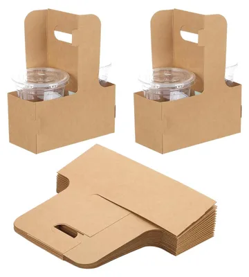 Getränkehalter aus Kraftkarton, 15 Stück, 2 Becherhalter, braun