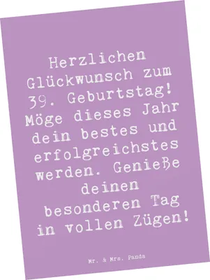 Produktbild von Mr. & Mrs. Panda Postkarte Spruch 39. Geburtstag - Lavendeltraum - Geschenk, Alter, Grußkarte, Ansichtskarten, Dreißiger, besonderes Jahr, Happy Birthday, Postkarten