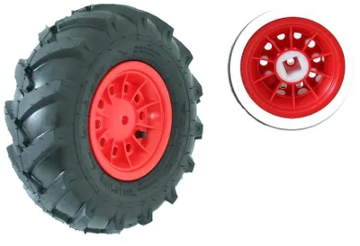 Immagine prodotto di Ruota di ricambio posteriore per Rolly Toys, 6 pollici, lato sinistro, 325 x 110, pneumatico con cerchio rosso, compatibile con i modelli premium della serie rollyFarmtracs
