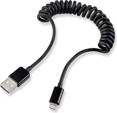 Produktbild von Renkforce USB-Kabel USB 2.0 USB-A Stecker, Apple Lightning Stecker 0.95 m Schwarz Spiralkabel RF4087422