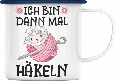 Produktbild von Trendation - Häkeln Zubehör Emaille Tasse Geschenk Stricken Geschenke Häkel Oma Mama Ich Bin Dann Mal Häkeln (Blau)