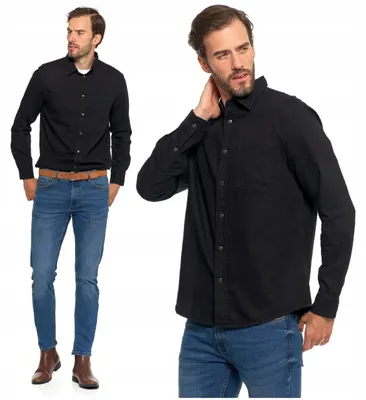 Produktbild von Moraj - Herrenhemd Schwarz - Jeanshemd Größe S - Baumwollhemd - Langarmhemd
