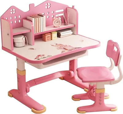 Image de Ensemble bureau et chaise pour enfants, bureau d'étude réglable en hauteur avec dossier sécurisé, bureau d'étude plus large pour enfants, chaise ergonomique pour garçons et filles, idéal pour étudier et lire