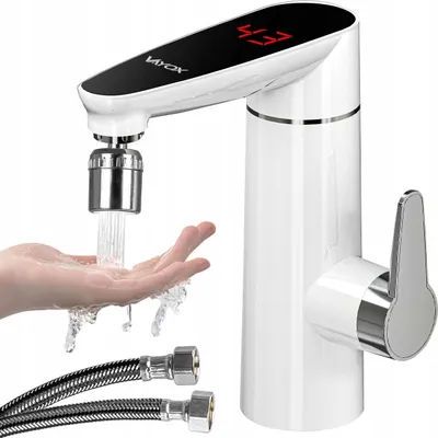 Produktbild von Vayox Küchenarmatur-Durchlauferhitzer Badezimmer-Wasserhahn-Warmwasserbereiter VA0203 | Anzeige | 3000W | Weiß