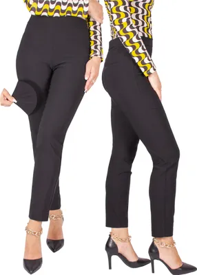 Immagine prodotto di FIRI Pantaloni eleganti da donna per ufficio, riunioni, gamba dritta, vita alta, nero, W44-L29 XXL