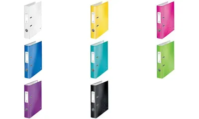 A collection of colorful binders arranged in a grid.