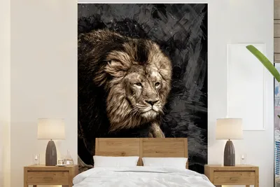 Produktbild von MuchoWow® Fototapete für Wohnzimmer oder Schlafzimmer Wandtapete Vinyl Motivtapete Abstrakt - Löwe - Schwarz - 225x350 cm - Schlafzimmer tapete