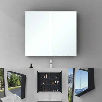 Produktbild von Mai & Mai Spiegelschrank mit 2 Spielgeltüren Badezimmerschrank Hängeschrank Badezimmerspiegel BxTxH 80x15x70 cm Anthrazit matt Spiegelschrank-02