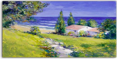 Produktbild von Coloray Canvas 100x50  Wandbild Leinwand Bilder Ozean Haus Meer Landschaft grün Weg