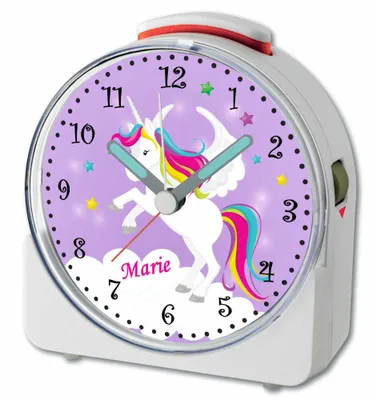 Produktbild von Kinder Wecker Motiv Einhorn  Lila Kinderwecker weiß