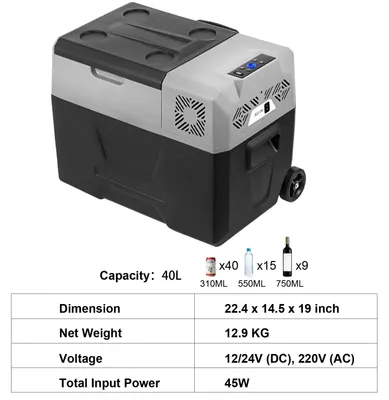 Zdjęcie produktu dla Lodówka samochodowa - Lodówka turystyczna - Lodówka elektryczna - Lodówka kompresorowa - Pojemność 40 litrów - Zasilanie 12V/24V - Przenośna