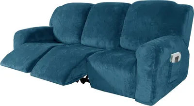 Obrázek produktu pro 8 kusů sametových stretchových sklápěcích pohovek Slipcovers Cover Furniture Protector pro 3-místný gauč, modrá