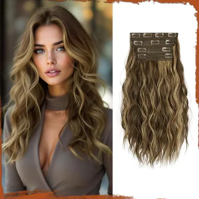 Produktbild von Synthetische Haarverlängerungen Realistisch Lang Braun 36 cm 4 Stück